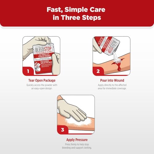 BleedStop™ First Aid Powder for Blood Clotting, Trauma Kit, Blood Thinner Patients, Camping Safety, and Survival Equipment for Moderate to Severe Bleeding Wounds or Nosebleeds - 4 (15g) Pouches 15g (4 Pack)
