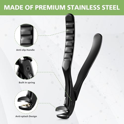 BALUCA Ergonomic Nail Clipper for Seniors - Toenail Clipper for Thick Toenails and Fingernails, Long Handle Nail Clippers with Catcher (Black, Long Handle) Black Long Handle without Lock