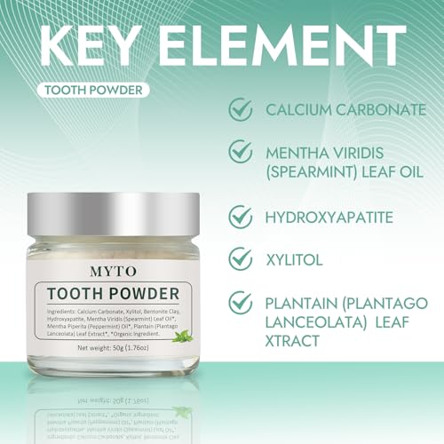MYTO Tooth Powder, Peppermint Hydroxyapatite, Fluoride Free, 1.76 oz