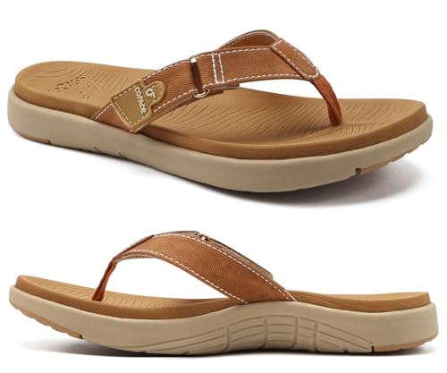 COFACE Flip Flops for Women with Arch Support Beach Thong Sandals for Woman Adjustable Fashion Orthopedic Sandal Outdoor 7.5 Khaki