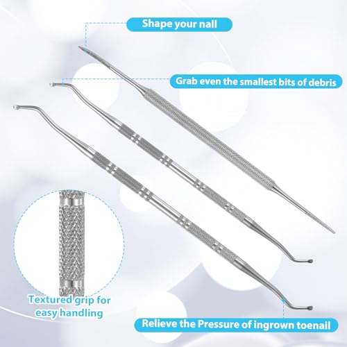 3 Pcs Pedicure Tools for Feet Ingrown Toenail File and Lifters Upgraded Professional Ingrown Toenail Treatment Double Head Nail Cleaning Tools Under Sidewall Cleaner Pain Relief Accessories
