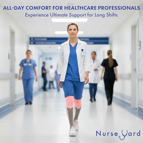 Nurse Yard Compression Socks for Nurses - Women & Men - 20-30mmHg Graduated Compression, Zero-Toe Compression, For Medical Staff, Nursing, Athletic Support Such As Running, Cycling, Hiking - 1 Pair Large-X-Large Pink