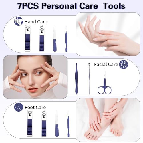 Travel Nail Clippers Kit, Personal Care Manicure and Pedicure Set for Men Women, Grooming Kit Gifts for Business Family Parent (Blue) Blue