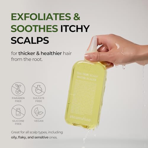 STEAMBASE Tea Tree Scalp Treatment | Purifies and Exfoliates Oily Scalp | Natural BHA & Tea Tree | Removes Odor & Buildup | Hypoallergenic Exfoliator, 8.42 fl oz Tea Tree Scalp Water Scaler Full Size, 8.45 fl oz