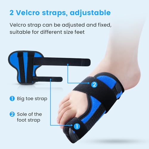 Big Toe Splint for Women & Men, Broken Big Toe Support Brace for Fracture Fixation,Sports Sprains,Injuries, Adjustable Big Toe Protector with 2 Stainless Steel Plates for Day & Night - Left (Blue-Black) (Blue-Black)