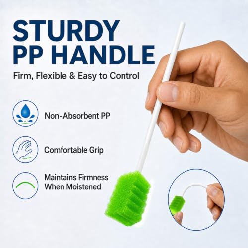 Oral Swabs Disposable 200 Count, 6-Inch Long Handle Soft Sponge Mouth Swabs Green