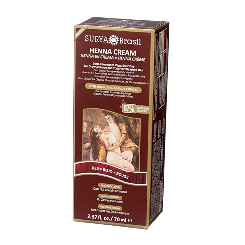 Surya Brasil Henna Cream Red - 97% Natural Ingredients, Vegan, Cruelty-Free, Eco-Friendly, Semi-Permanent Hair Color, Deep Hydration & Shine, 2.37 oz