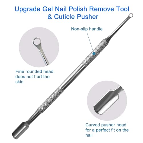Premium Stainless Steel Manicure Tools 2-Piece Set, Upgrade Gel Nail Polish Remove Tool & Cuticle Pusher, Cuticle Trimmer & Nail Lifter, Durable&Hygienic, For Women Ring Pusher