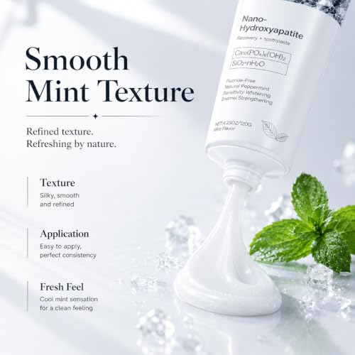 7.5% Hydroxyapatite Toothpaste for Enamel Protection, Fluoride-Free Formula with Gentle Mint, for Sensitive Teeth, Daily Protection, Long-Lasting Fresh Breath, 4.23 Oz (Grey，3PC) Grey 4.23 Fl Oz (Pack of 3)