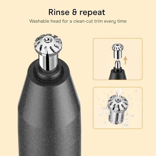 ConairMAN Ear and Nose Hair Trimmer for Men, Cordless, 360° Bevel Blade Black/Silver 1 Count (Pack of 1)