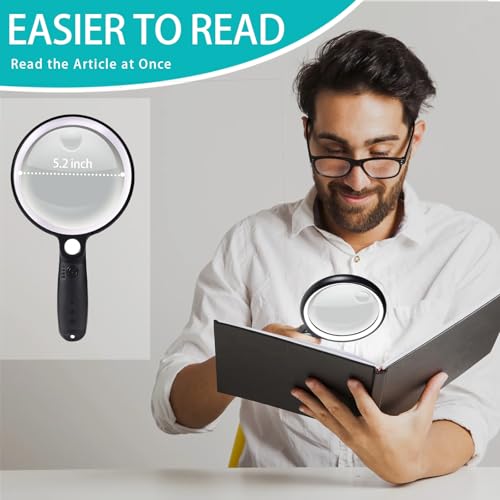 Large Magnifying Glass with 37 LED Light, 10X 20X 45X Handheld Illuminated White & Black Magnifier with Light (No Case)