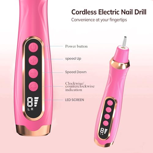 Professional Manicure Pedicure Kit Cordless Electric Nail File Set 6 Speed Cordless Nail Drill for Thick Nail Toenail Cuticle Hand Foot Care Nail Drill Tool(Rose) Rose