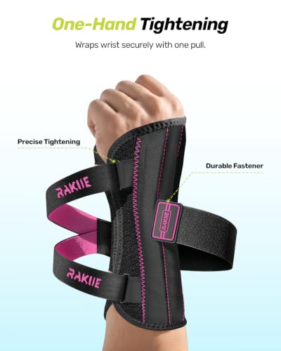 Rakiie Upgraded Carpal Tunnel Wrist Brace Night Sleep, Pink Right Hand M