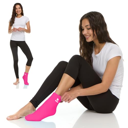 FOMI Hot Cold Full Foot and Ankle Solid Gel Ice Pack | Premium Comfort 360 Degree Cooling Compression Wrap for Plantar Fasciitis, Heel Spurs, Achilles, Tendonitis, Sore Feet, Gout | One Size (Pink) Pink