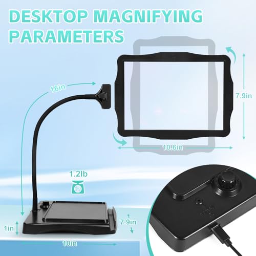 Magnifying Glass with Light and Stand 50 Ultra-Bright LEDs Large Magnifying Lamp with Light Magnifying Glass on Stand Hand-Free with 360° Flexible Gooseneck for Close Work Reading Repair Crafts Black