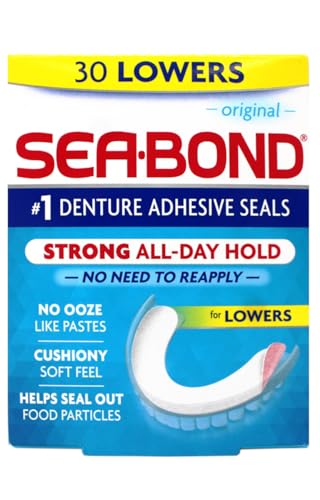 Sea Bond Secure Denture Adhesive Seals, Original for Lowers, All-Day-Hold, 30 Count - 2 Pack