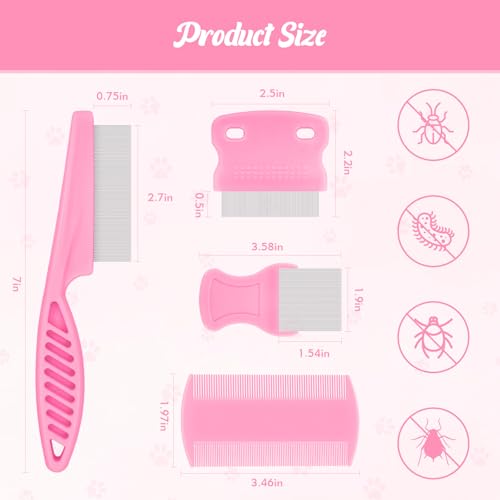 Kerros Flea Combs for Dogs and Cats, Stainless Steel Pet Grooming, 6 Pack
