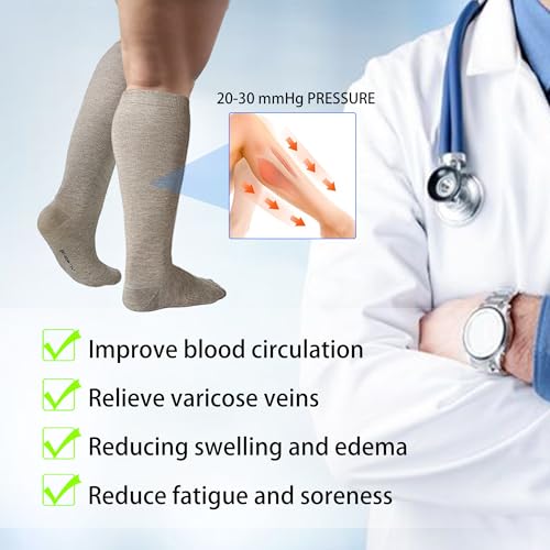 LEVSOX Viscose Made from Bamboo Compression Socks for Pregnant Women 20-30 mmHg Knee High Cute Mens Supports Socks for Travel Medium 4 Pair-mix6