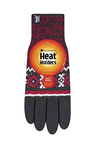 HEAT HOLDERS - Mens Fleece Lined Winter Warm Thermal Beanie Hat with Pom Pom Large/Extra Large Black