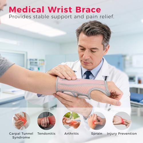 Copper Compression Advanced Wrist Brace - Copper Infused Adjustable Orthopedic Support Splint for Pain, Carpal Tunnel, Arthritis, Tennis Elbow, Tendinitis, RSI, Ganglion Cyst for Men Women Right L/XL Pink Right-L/XL