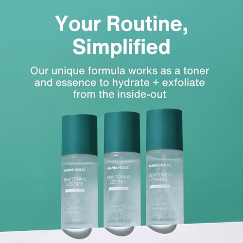 MANIA HOLIC Dew Toning Essence, 2-in-1 Exfoliating Toner Essence Formula with Galactomyces Ferment, Panthenol, & Peptides, Reduces Fine Lines and Wrinkles, Hydrating Korean Skin Care, 2.70 fl oz