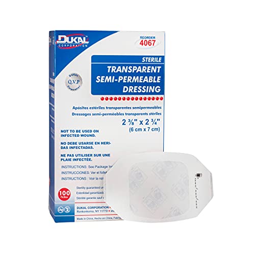 Dukal Transparent Semi-Permeable Dressing, Sterile, 2 3/8" x 2 3/4", Transparent (Pack of 100)