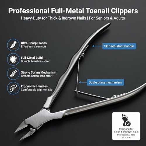 Toenail Clippers for Thick Toenails for Seniors, Heavy Duty Ingrown Toenail Clippers with Wide Jaw Opening, Professional Toe Nail Clippers for Thick Nails, Stainless Steel Nail Cutter for Men Women Straight blade model