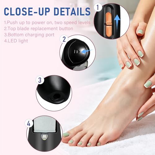 LQT® Electric Foot File – Rechargeable Callus Remover for Hard, Cracked Skin – At-Home Pedicure Kit for Smooth Feet (Men & Women) (Black) Black