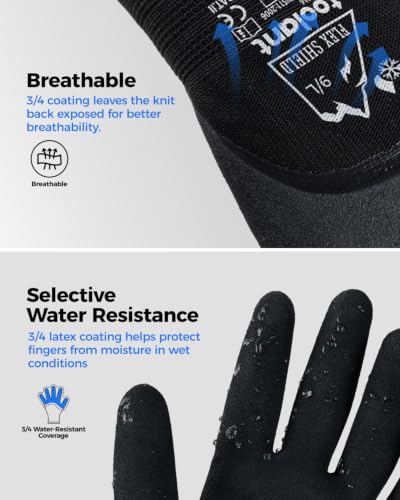 toolant Winter Work Gloves for Men & Women, 3/4 Waterproof Freezer Gloves with Thermal Insulated, Durable, Strong Grip 2 Pair Medium Black