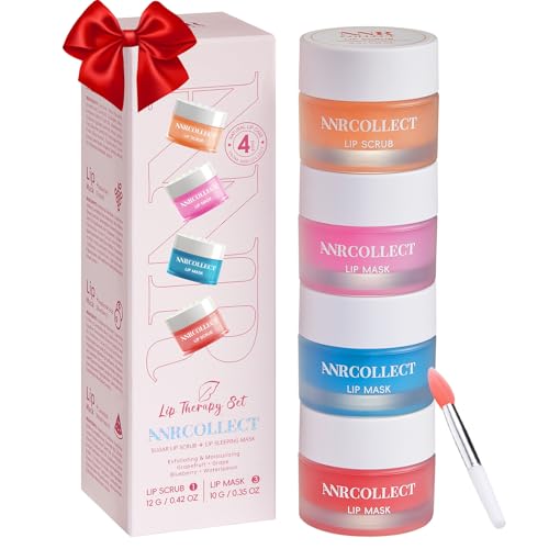 ANRCOLLECT Face and Lip Skincare Set with Clay Mask Set(4 Pack) and 1 Lip Care Kit(1 Lip Scrub and 3 Lip Mask)