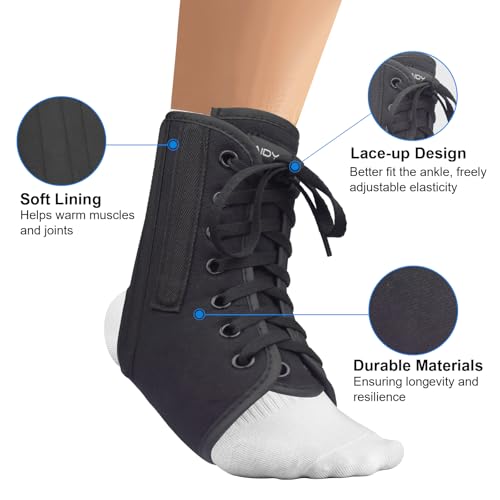 AIDY-PRO Lace Up Ankle Brace with Metal Side Stabilizers, Adjustable Lace-Up Ankle Braces for Men and Women Sprained Foot Support Brace for Posterior Tibial Tendonitis Achilles Tendon Injury L Large