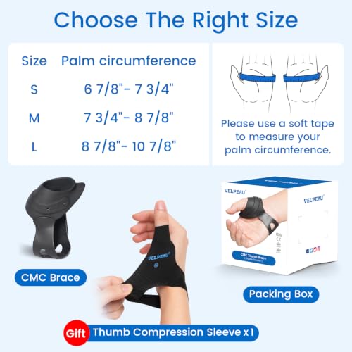 Velpeau Flexible CMC Thumb Brace for Osteoarthritis, Tendonitis, Left S Black,Left Hand Small
