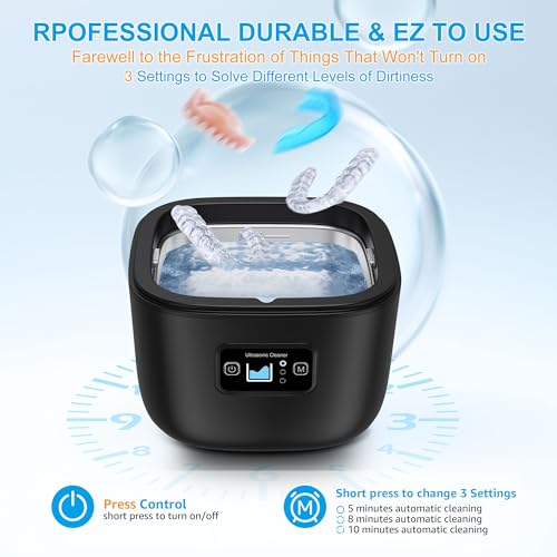 Ultrasonic Retainer Cleaner for Invisalign, Denture, Mouth Guard, Aligner, Toothbrush Head, 43kHz Newly Upgraded Ultrasonic Retainer Cleaner Machine, UV Ultrasonic Jewelry Cleaner with 255ML