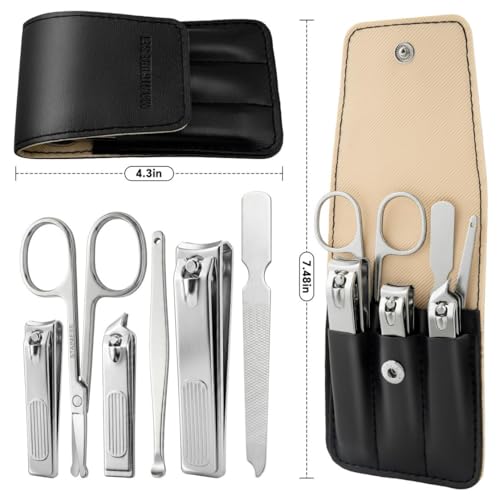 Nail Clippers 6 in 1 Manicure Set - Professional Nail Kit Gifts for Men Women, Fingernail & Toenail Clippers Kit with Leather Case Travel Essentials Ideas for Christmas Mother Father Valentine's Day