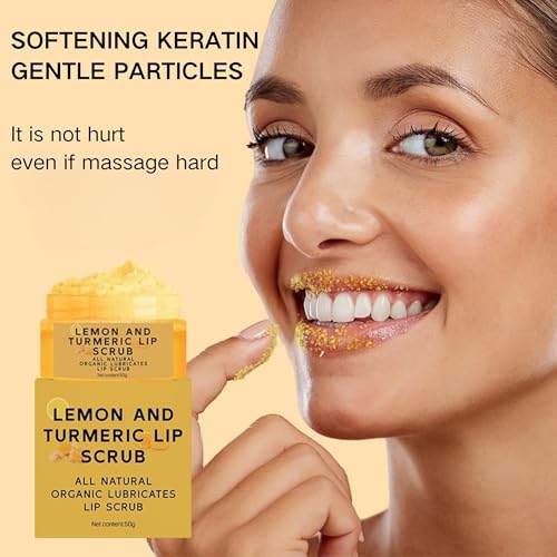 Turmeric Lip Scrub, Lemon Turmeric Lip Exfoliator for Chapped Dry, Lips, Eliminate Lip Lines, Natural Nourish Sugar Lip Scrub with Aloe Vera, Deep Hydration Moisturization Lip Balm for Dark Lips
