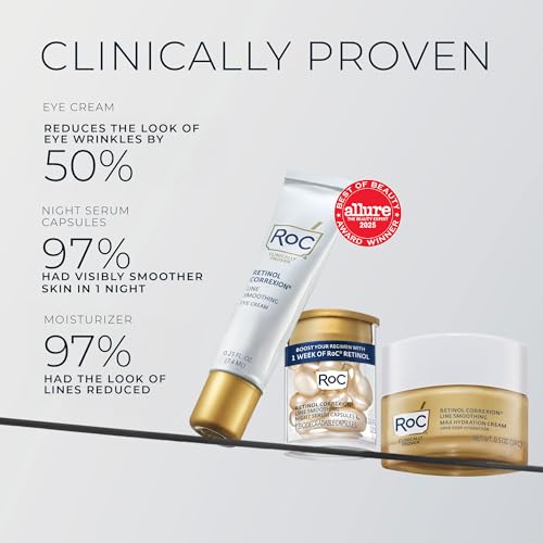 RoC Clinical Mini Retinol Anti-Aging Skincare Routine Kit with Line Smoothing Eye Cream, Serum Capsules, and Max Hydration Face Cream for Wrinkles and Dark Circles