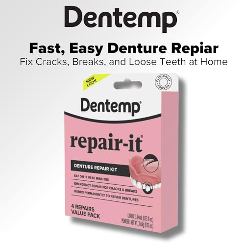 Dentemp Repair Kit - Repair-It Advanced Formula Denture Repair Kit - Repairs Broken Dentures, Mends Cracks and Replace Loose Teeth - 1 Pack (4 Count) - (Packaging May Vary) 1 Pack (4 Repairs)