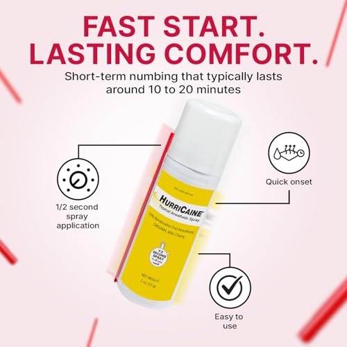 HurriCaine Fast-Acting 20% Benzocaine Oral Numbing Spray, Wild Cherry, 2oz