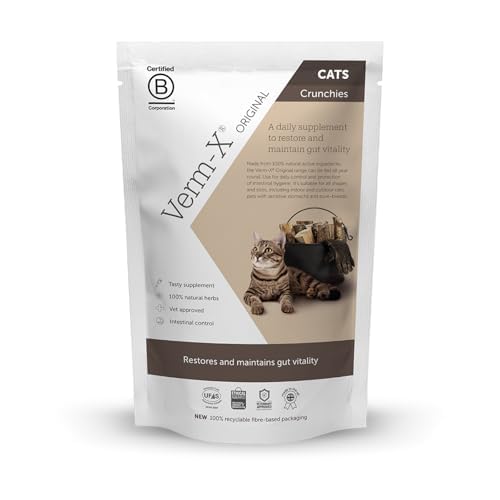Verm-X 100% Natural Treats for Cats. Supports  Intestinal Hygiene. Vet Approved. UFAS Assured. Contains  Prebiotic for Gut Biome Quality. Restores and Maintains Gut Vitality. Wormwood Free Recipe. 60 g Single