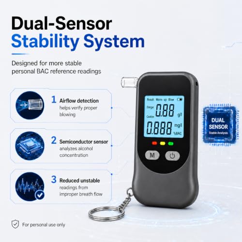 Breathalyzer for Alcohol,Portable BAC Tester,Personal Home Test Kit (Black)