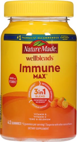 Nature Made Wellblends ImmuneMAX Gummies,Vitamin C,Zinc,and Vitamin D3,Immune Support Supplement,42 Tangerine Flavor Gummies,(Pack of 2) 42 Count (Pack of 2)