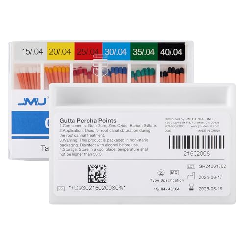 JMU Dental Gutta Percha Points .04 Taper #15-40 Assorted 60 Pcs/Pack
