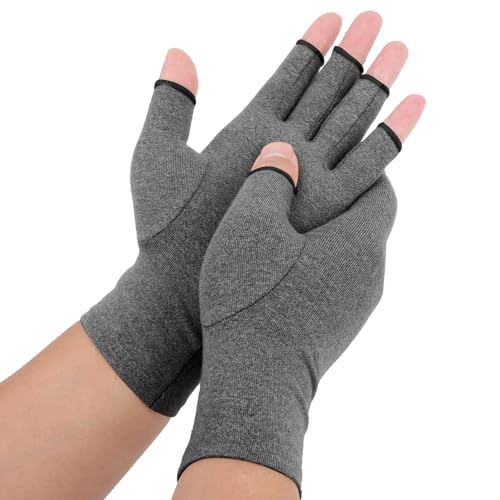 Senkary 3 Pairs Compression Arthritis Gloves Fingerless Carpal Tunnel Pain Relief Gloves for Women Men, Wrist Brace Hand Support for Swelling, Trigger Finger, Crocheting, Typing Black, Grey and Brown