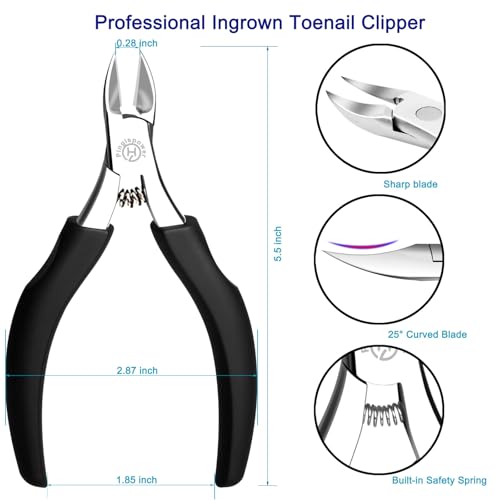 Ingrown & Thick Toenail Clippers Set, 8 Pcs Heavy Duty Stainless Steel Nail Nippers Kit, Lengthened Non-Slip Ergonomic Handle Manicure & Pedicure Tools for Seniors Men Women Diabetic Users Stainless Steel, Black