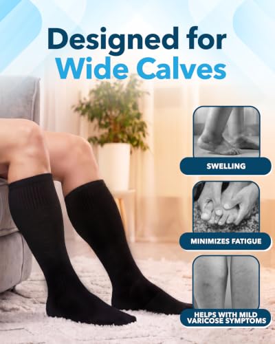 Doctor's Select® 3 Pairs Plus Size Compression Socks Wide Calf - Bamboo Viscose Knee High Socks | Circulation Support 4X-Large 02 - All Black - 3 Pairs