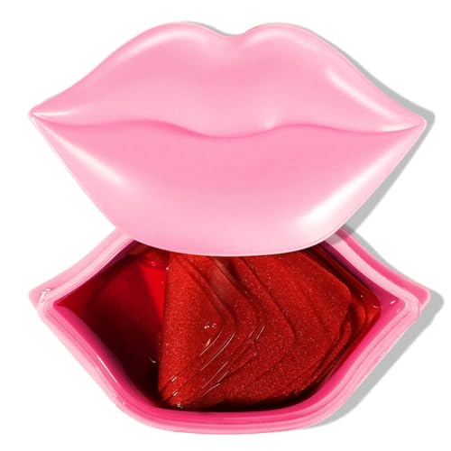 VEZE Lip Masks, Collagen Lip Mask 20 Pcs, Lip Mask for Dry Lips, Lip Masks Skincare, Crystal Lip Pads for Moisturizing, Anti-Wrinkle, Anti-Aging, Firms and Hydrates Lips Red