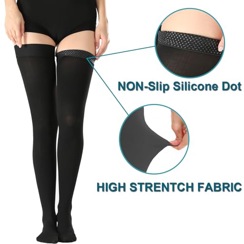Medical Thigh High Compression Stockings for Women & Men Closed Toe Medium Closed Toe Black