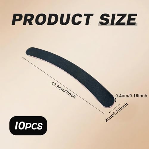 10PCS Curved Professional Washable Nail Buffering Files Rounded End Manicure Pedicure Tool Double Sided Emery Board 100/180 Grit Nail Art Care Buffing Buffer Sanding Files