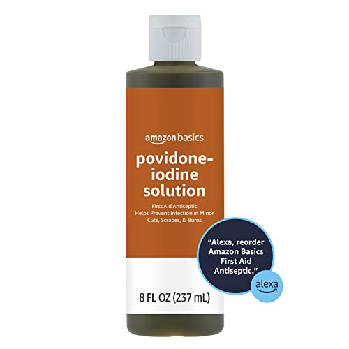 Amazon Basics First Aid Antiseptic, 10% Povidone Iodine Solution for Wound Cleaner and Infection Protection, Unflavored, 8 fl oz, 1-Pack (Previously Solimo) 8 Fl Oz (Pack of 1)