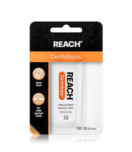 Reach Dentotape Waxed Dental Floss with Extra Wide Cleaning Surface for Large Spaces between Teeth, Unflavored, 100 Yards (Pack of 3) 300 Foot (Pack of 3)